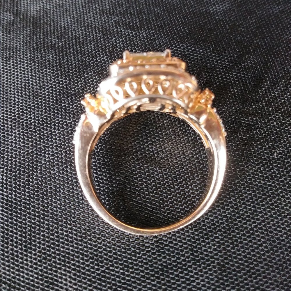 Rose Gold princes cut Mocha and White CZ ring New - Picture 3 of 14